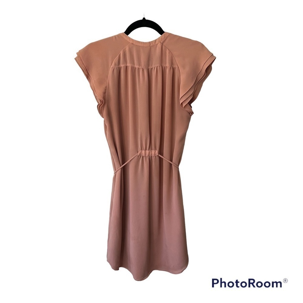 H & M coral tunic mini dress, 6, fully lined, tie belt, ruffles at neckline. - Picture 2 of 16